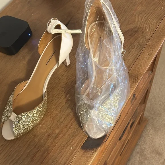 New BHLDN Emma Go Jolene Heels Glitter Champagne & Gold - Picture 3 of 3